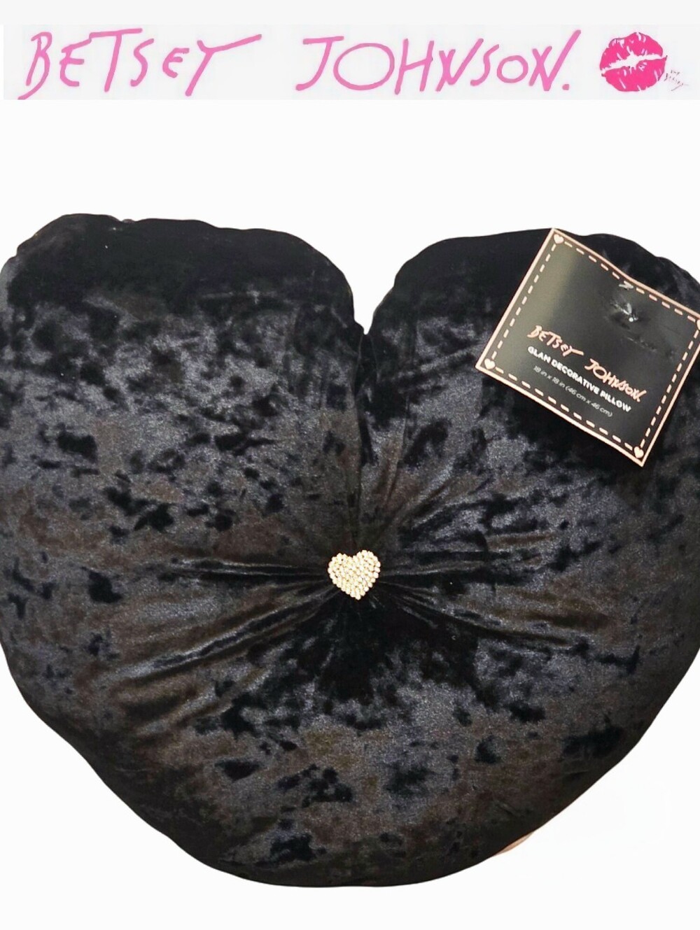 Betsey Johnson Glam Heart Shaped Velour Decorative Accent Pillow